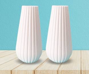 TFH White colour muskmelon design flower vase flower pot Microfibre, Plastic Vase