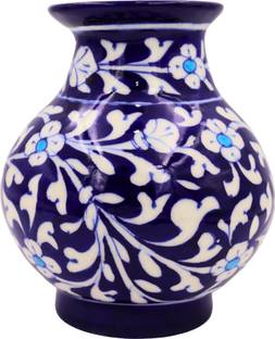 Natriel Blue Floral Jaipur Unique Art Blue Pottery Handmade Decorative Vase Earthenware Vase