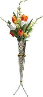 Elegant Craft GREY FOLDABLE FLOWER STAND WITH GOLD PRINT FLOWER BASKET Iron Vase