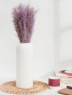 amshus White Ribbed Ceramic Vase for Home Décor Ceramic Vase