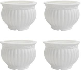 TFH 4 Pcs White matki vases home living room bedroom office decor plant flower pot Plastic, Microfibre Vase