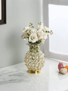Samy Collectibles Curated With love Metal Flower Vase with Crystal Studded, Decorative Golden Metal Flowervase Iron Vase