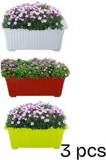 PSA 3 Pcs Balcony Garden Rectangular Vegetable Flower Planter Resin Box Planting Pot Plastic Vase