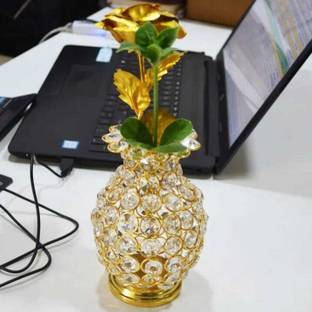 Yunus Luxurious Metal Flower Vase with Crystal Studded, Decorative for Home Decor Iron Vase