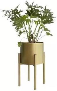 Crafty Creation Indoor Round Planter with Metal Stand Plant Container Set Iron Vase