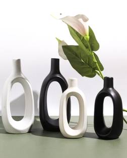 VIBHSA Designer Shape Vase for Home Decor, Living Room Decorative Vase Set of 4 Ceramic Vase