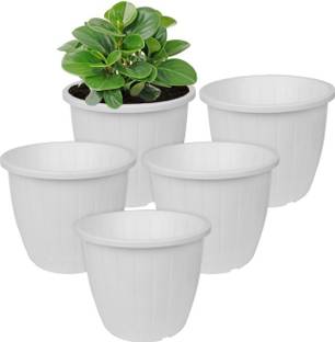 Decorzone 5 Pcs Premium Quality White Plant Pots Plant Container Microfibre, Plastic Vase