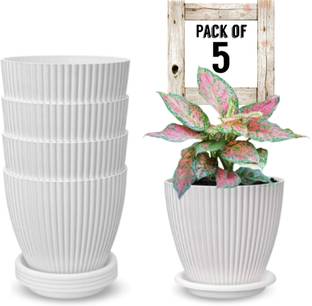 TFH 5 Pcs White vases pot home living room bedroom office decor plant flower pot Microfibre, Plastic Vase