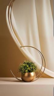 ENTICE IN Decorative Crescent Moon Shape Metal Planter with Artificial Flowers Iron Vase