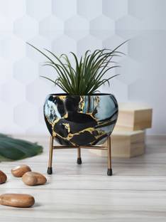 homspurts Homspurts Designer Metal Pot with Stand (6 inches,without plant). Multipurpose Pot/Desktop flower planter/Home decor garden/ succulent pot indoor / Rust Free Plant Container Set�� Iron Vase
