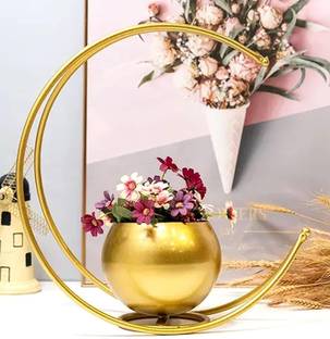 Crafts Zila Metal Geometric Design Vase with Gold Finish - Designer Moon Shape Vase Iron Vase