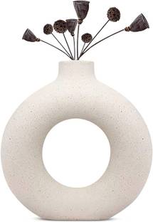 Saikara Collection Saikara Collection White Donut Vase Office Desk Flower Vase, Ceramic Centrepiece Ceramic Vase