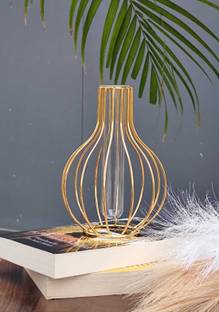Satyam Kraft Glass Propagation Station with Metal Frame, Test Tube Vase for Flower Decoration Bronze Vase