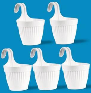 TFH (Pack of 5) White pot flower pots plant pots vase Microfibre, Plastic Vase