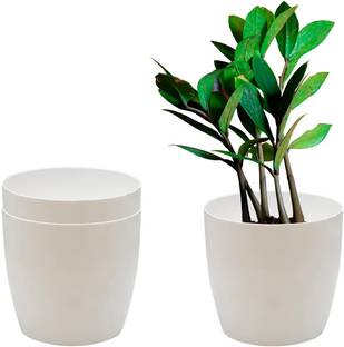 De Gardenia De Gardenia White Plastic Flower Pots | Modern Decorative Planters | Set of 3 Plastic Vase