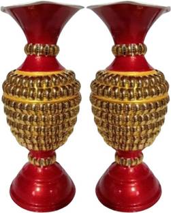 5 Star Iron Vase (9 inch, Maroon, Gold) Iron Vase