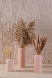 purezento RIBBED VASE PINK SET OF 3 Vase Home Decor, Center Table, Bedroom Side Corners Ceramic Vase