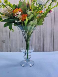 Decorzone Beautiful Round Decorative Clear Vase with Lotus Flower Glass Vase