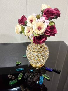 amishi blissful decor Decorative Metal Flower Vase Crystal Studded for Home Office Without Flower Crystal Vase