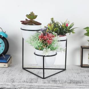 Amaya Decors Triangle Stand Planter Black & White Iron Vase
