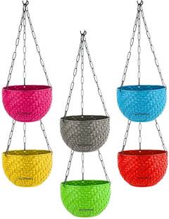 GO HOOKED Woven Multicolored Hanging Planters Plastic Vase