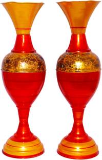 Procyon Decorative – Red & Gold Finish – Elegant Home Décor Accent Iron Vase