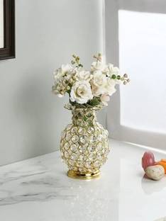 Deco Point eco Point Crystal Flower Vase Decorative Centerpiece in Gold Plated, Iron Vase