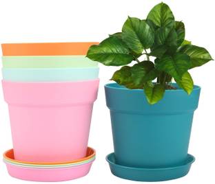 JIGSHTIAL 8 inch Round Plastic Pot/Gamla/Balcony/Outdoor/Indoor Garden Pot Plant Container Plastic Vase