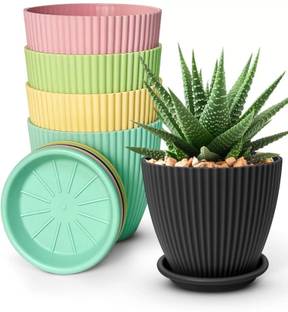 URBANHUDA Flower Pots for Plants Balcony / Home, Garden, and Terrace, Multicolor, 6. Inch Plastic Vase