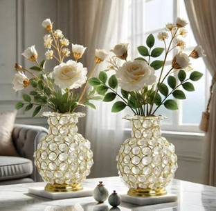 Yunus YUNUS Crystal Clear Flower Vase - Beautiful Lead Crystal Vase for Living Room Iron, Crystal Vase