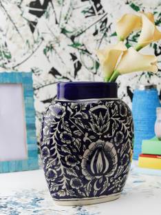 VarEesha Blue Mughal Ceramic Flat Vase Ceramic Vase