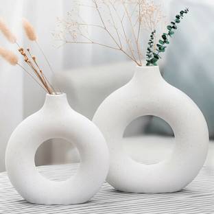 FARKRAFT Donut,6 + 8 Inch Combo, Decor Items for Living Room, Pack of 2 Ceramic Vase