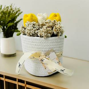 CraftedBucket Crochet Tulips and Dry flower Basket Cotton Vase