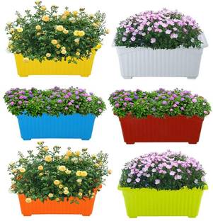 PSA 4 Pcs Balcony Garden Rectangular Vegetable Flower Planter Resin Box Planting Pot Plastic Vase