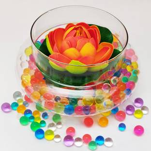 Decorzone Beautiful Round Decorative Clear Vase with Lotus Flower Earthenware Vase