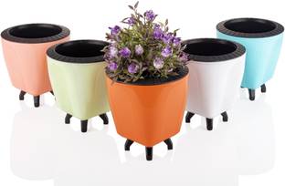 Prayati Plastic Round Flower Pots for Home Planters, Terrace, Garden Etc(Pack of 05) Plastic Vase