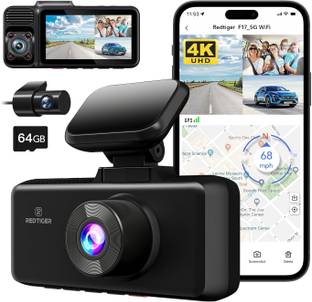 Redtiger F17 4K 3 Channel Dash Cam, 5G WiFi Front and Rear Inside with 64GB SD Card Reverse Assist Camera System