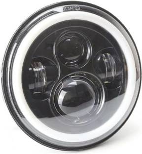 BIKEBLOOM Full Ring Imported Headlight Front LED Hi/Low Beam Amber (Pack Of 1) Headlight Motorbike LED for Royal Enfield (12 V, 20 W)