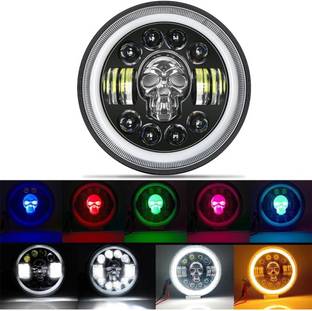 Anaisha Enterprises LED Headlight DRL(skull design) Headlight Motorbike LED for Royal Enfield (12 V, 12 W)