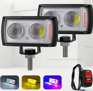 Anaisha Enterprises Mini Double Lens Fog Light with yellow & White Fleshing Light(RED & Blue DRL) Fog Lamp Motorbike LED (12 V, 45 W)