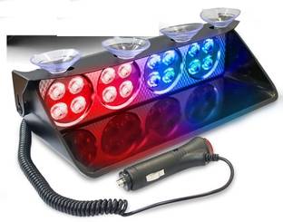 GONAMA Car Police Light 16 Led Red & Blue Strobe Flashing Warning Emergency Led Lights Headlight Car, Motorbike LED for Kia (12 V, 12 W)