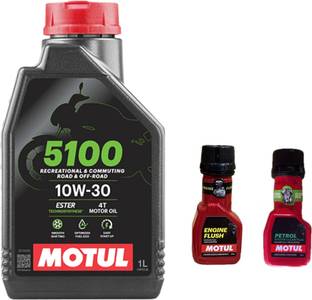 MOTUL 5100 4T 10W-30(1liter)+Engine flush(50ml)+Petrol system clean(50ml)combo Synthetic Blend Engine Oil