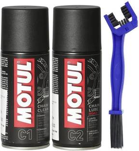 MOTUL Chain Cleaner C1 (150 ml) & Chain Lube Road C2 (150 ml) | Chain Cleaning Brush | Motul C1 C2 Combo | Chain Oil