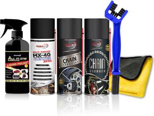 MIKANIX Combo Of Chain Lubricant + Chain Cleaner + Bike & Car Polish + Rust Cleaner With Cleaning Brush & Microfiber Cloth | Cleans | Shines & Protects Chain Oil