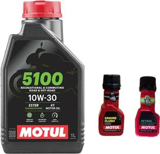MOTUL 5100 4T 10W-30(1liter)+Engine flush(50ml)+Petrol system clean(50ml)combo Synthetic Blend Engine Oil