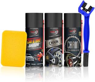 MIKANIX Combo Of Chain Cleaner + Chain Lube + Car & Bike Shiner Spray Cleaning Brush | Cleans | Shines & Protects Chain Oil