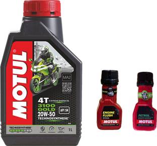 MOTUL 3100 4T GOLD 20W-50(1liter)+Engine flush(50ml)+Petrol system clean(50ml)combo Technosynthese (Semi Synthetic)