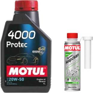 MOTUL 4000 PROTEC 20W50(1LT)+SYSTEM KEEP CLEAN GASOLINE(300ml)Combo Mineral Engine Oil