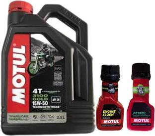 MOTUL 3100 4T GOLD 15W-50(2.5liter)+Engine flush(50ml)+Petrol system clean(50ml)combo Synthetic Blend Engine Oil