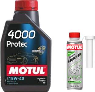 MOTUL 4000 PROTEC 15W40(1Lit)+SYSTEM KEEP CLEAN GASOLINE(300ml)combo Mineral Engine Oil